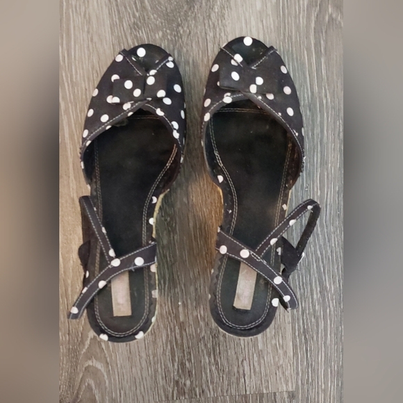 Xhilaration Wedge Peep-Toe Black and White Polka-dots Shoes Size 9 Open Toe Boho - Picture 9 of 9